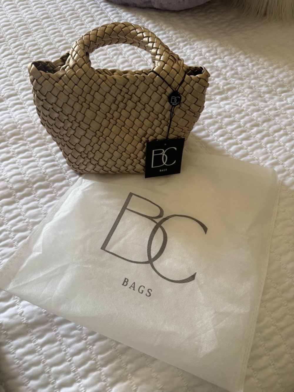 Metallic Gold Woven Mini Tote with Matching Pouch - Picture 3 of 5